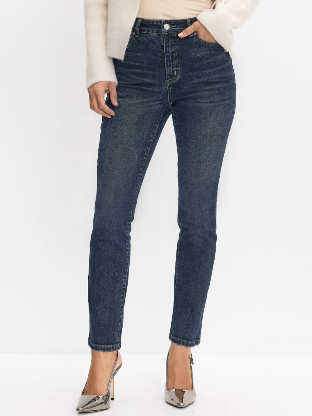 Melanie Lyne Mid-Rise Ankle Skinny Jeans in Dark Blue